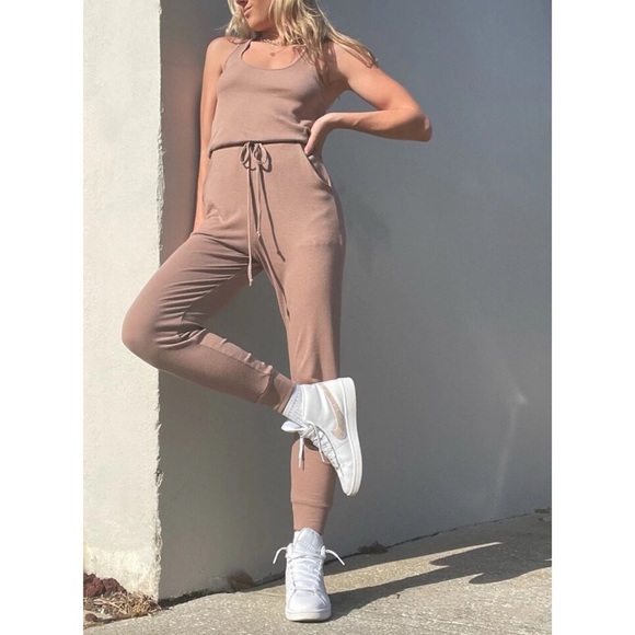 Commando Luxury Rib Racerback Jumpsuit in Color Mushroom - Picture 1 of 6